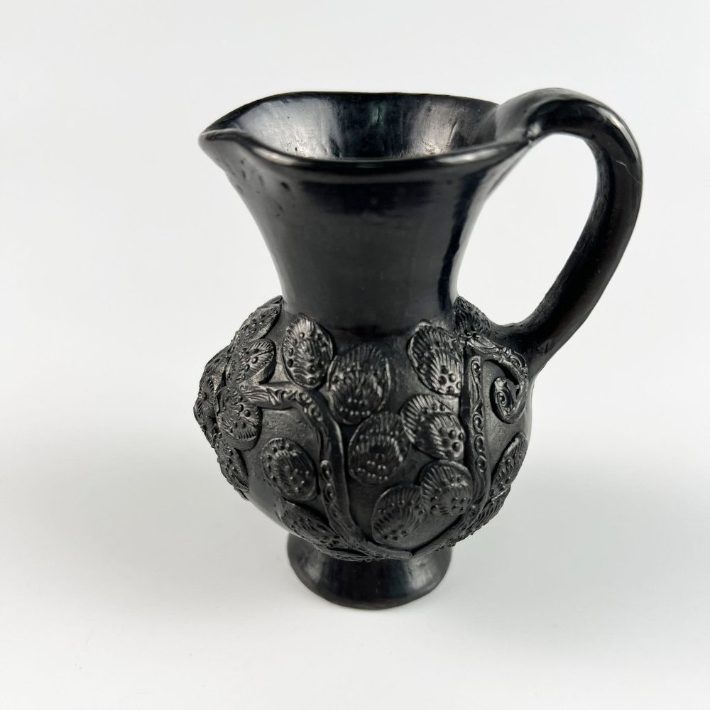 Black Decorative Ceramic Pitcher Vase - Classic Floral Relief